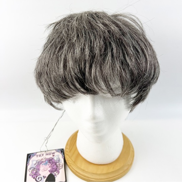 NWT Try Now Wig Dark Gray Short Hair Style Synthetic Bangs - Picture 2 of 9